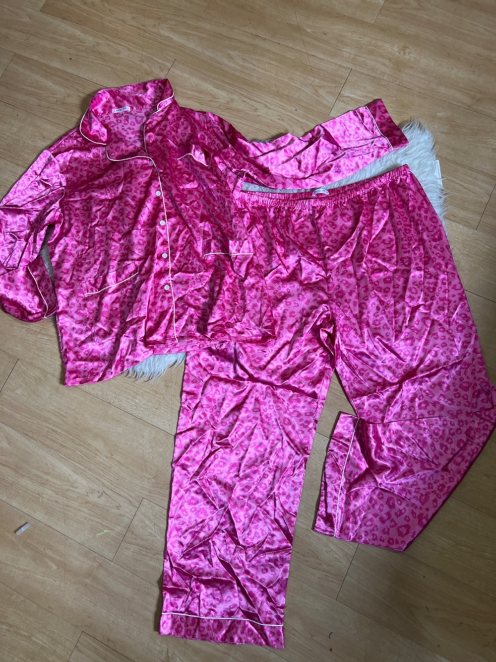 Hot Pink Satin Leopard Print Pajama Set